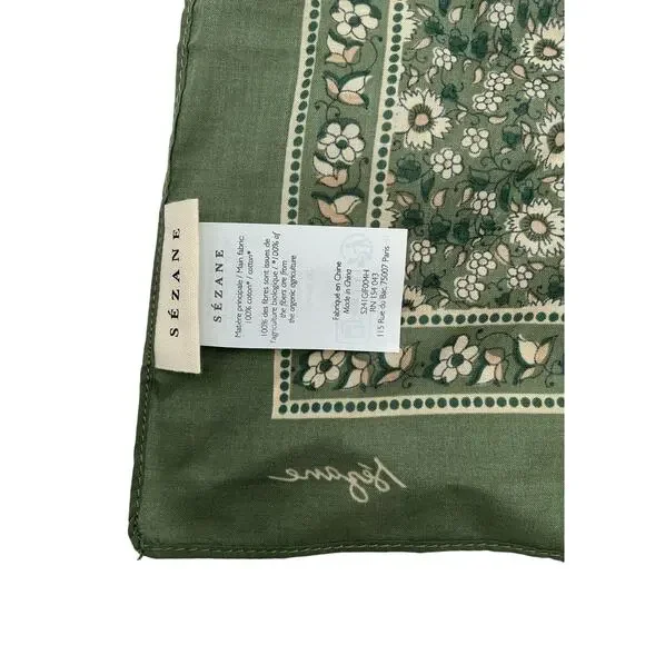 Sézane 'Floral' Green Cotton Scarf Size OS - Picture 2 of 6